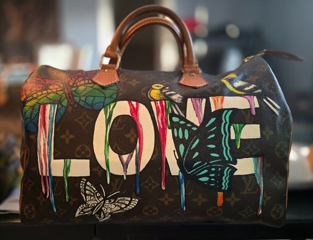 Authentic Louis Vuitton Speedy 35 CUSTOM PAINT | Monogram Speedy 35  MB0091